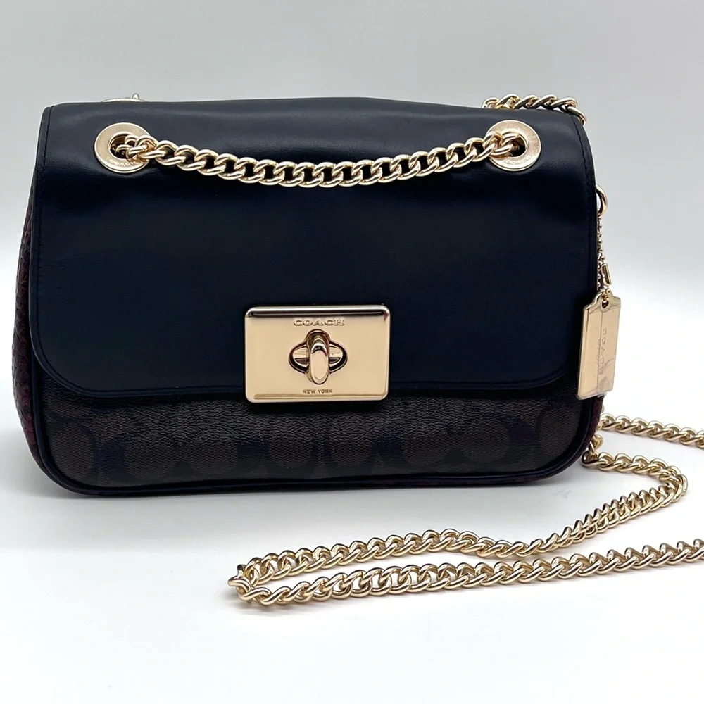 Coach Turnlock Chain Shoulder Bag 54182 Signature Canvas Python Like New - Picture 4 of 16